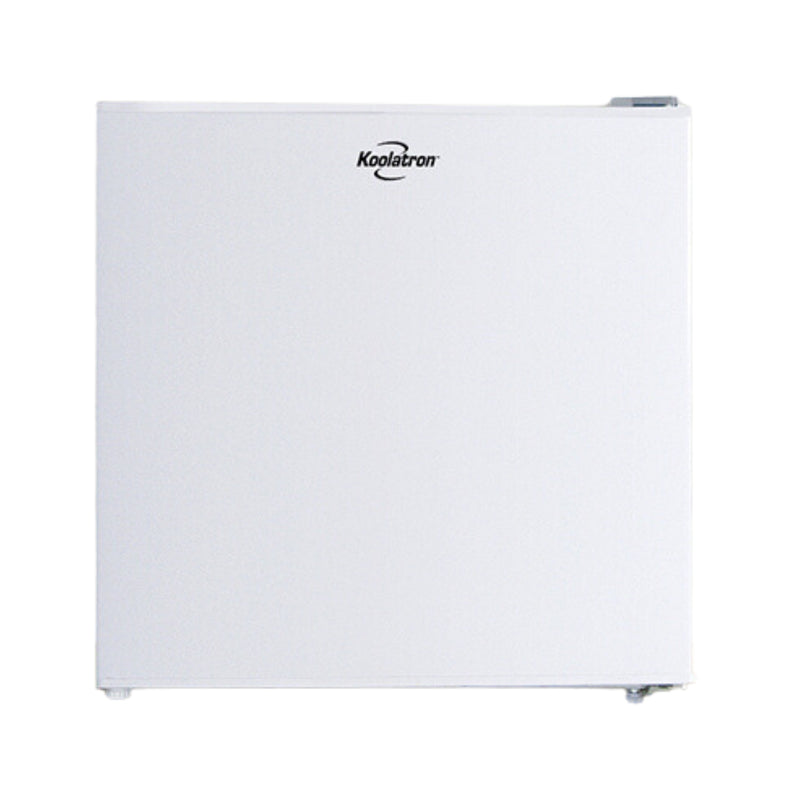 White compact fridge with freezer on a white background