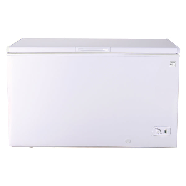 Kenmore chest freezer, closed, on a white background